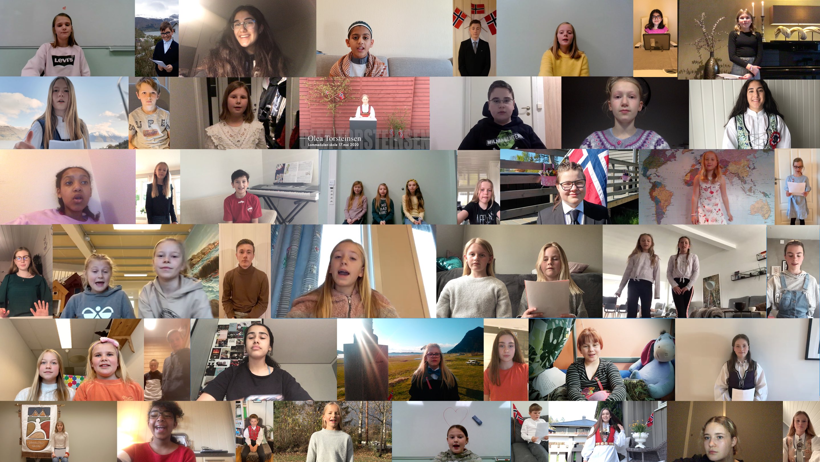Collage av mange barn som holder tale