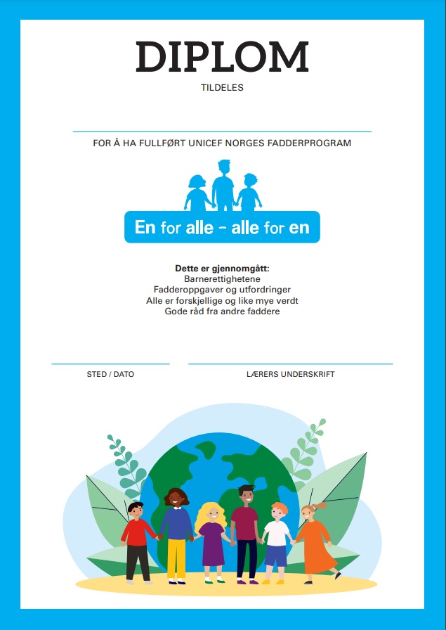 Bilde av diplom for fadderkurset til En for alle - alle for en