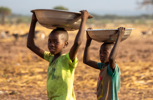 To barn bærer mat på hodet, Gambia
