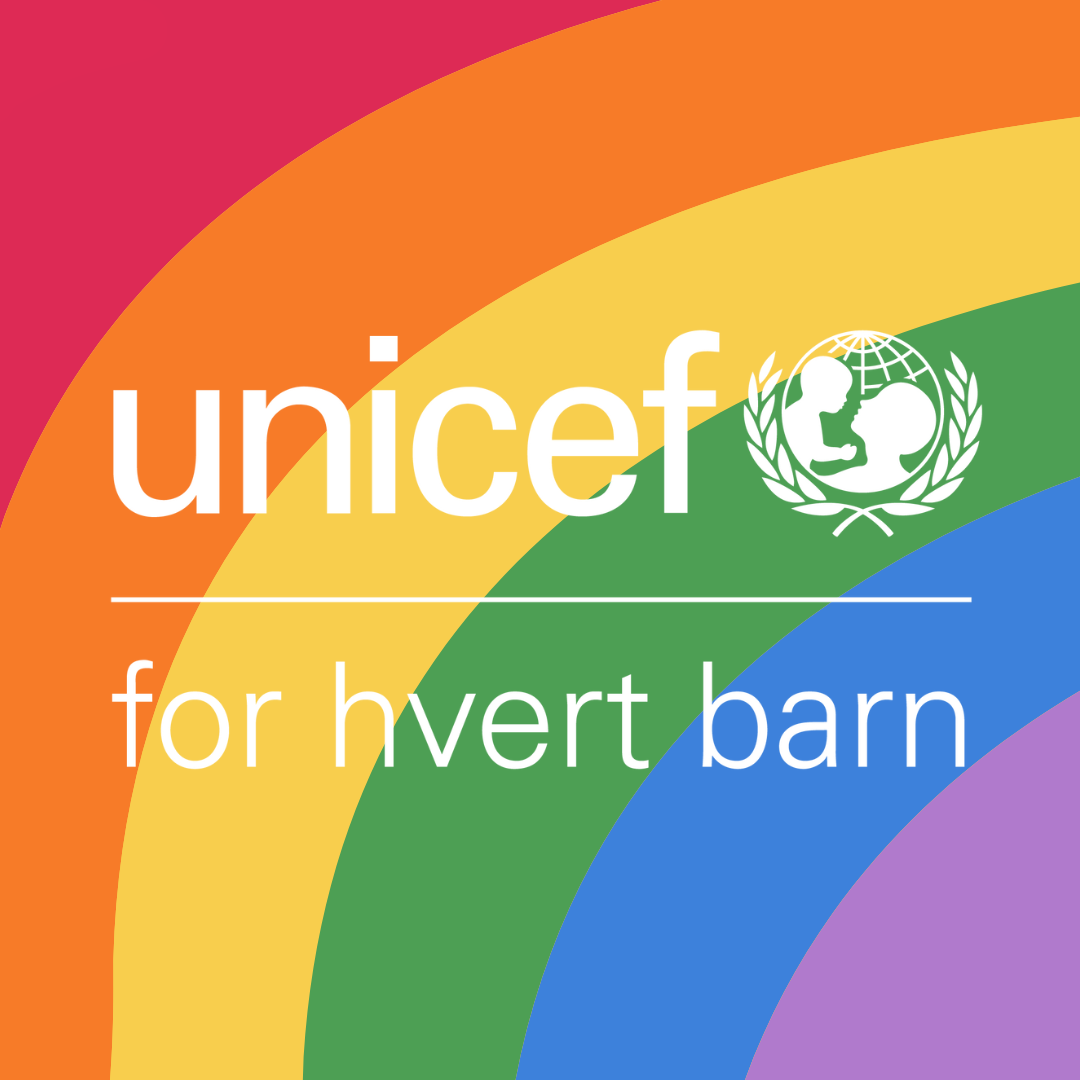 UNICEF-logo med regnbuebakgrunn