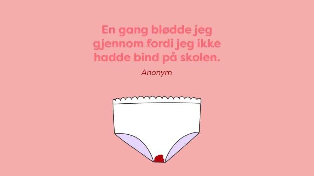 "En gang blødde jeg gjennom fordi jeg ikke hadde bind på skolen." Sitat fra Anonym