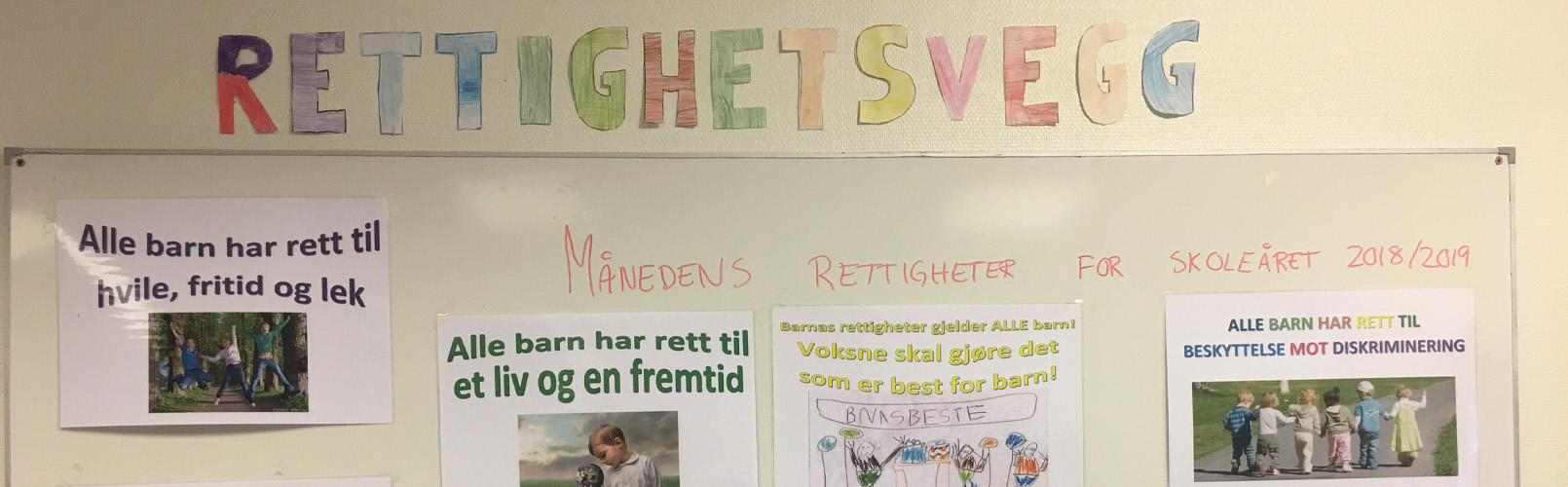 Rettighetsvegg med fokus på ulike barnerettigheter.