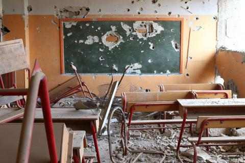Ruinene av et klasserom i Syria