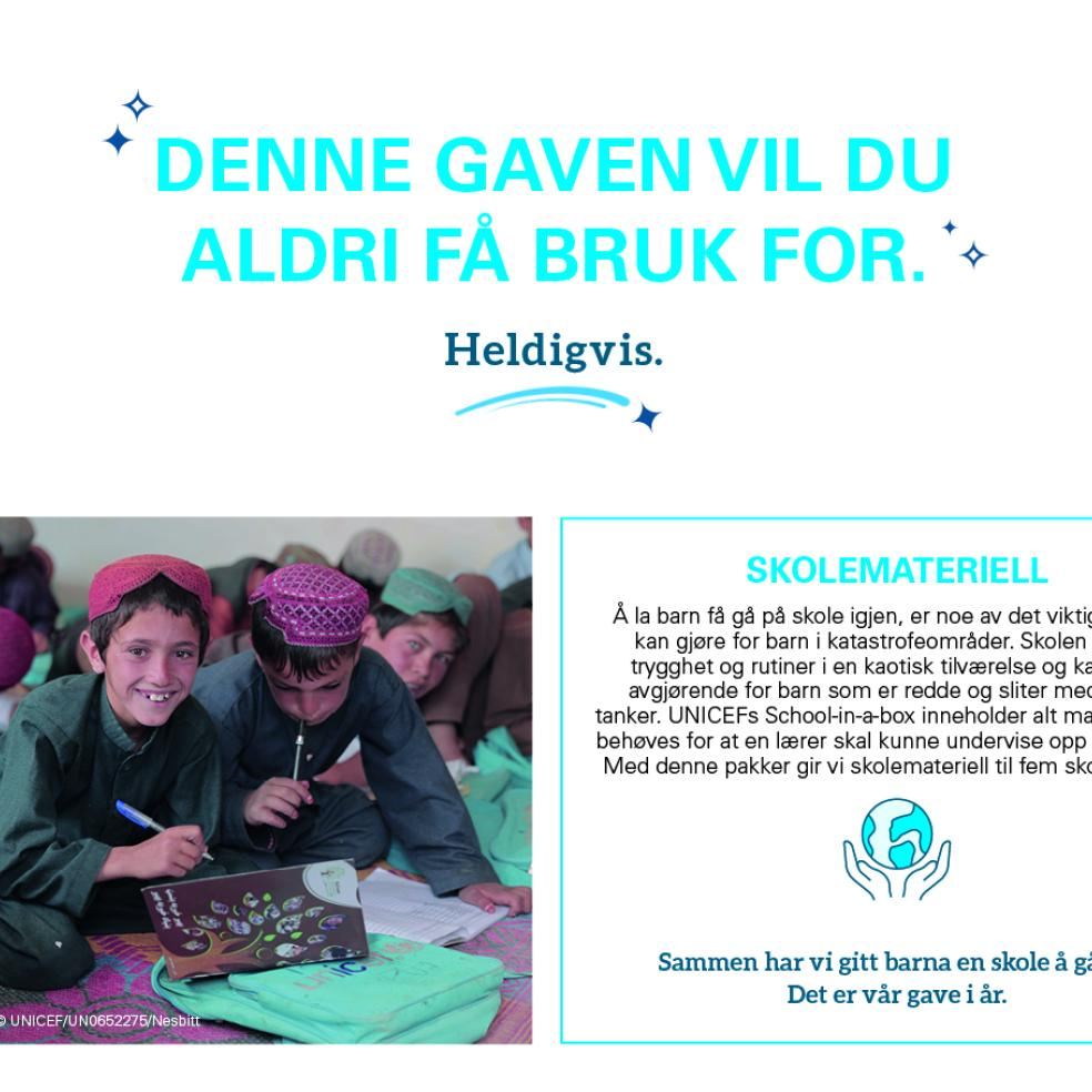 Eksempel på digitalt gavebevis på Verdensgaven Skole- og undervisningsmateriell for bedrift