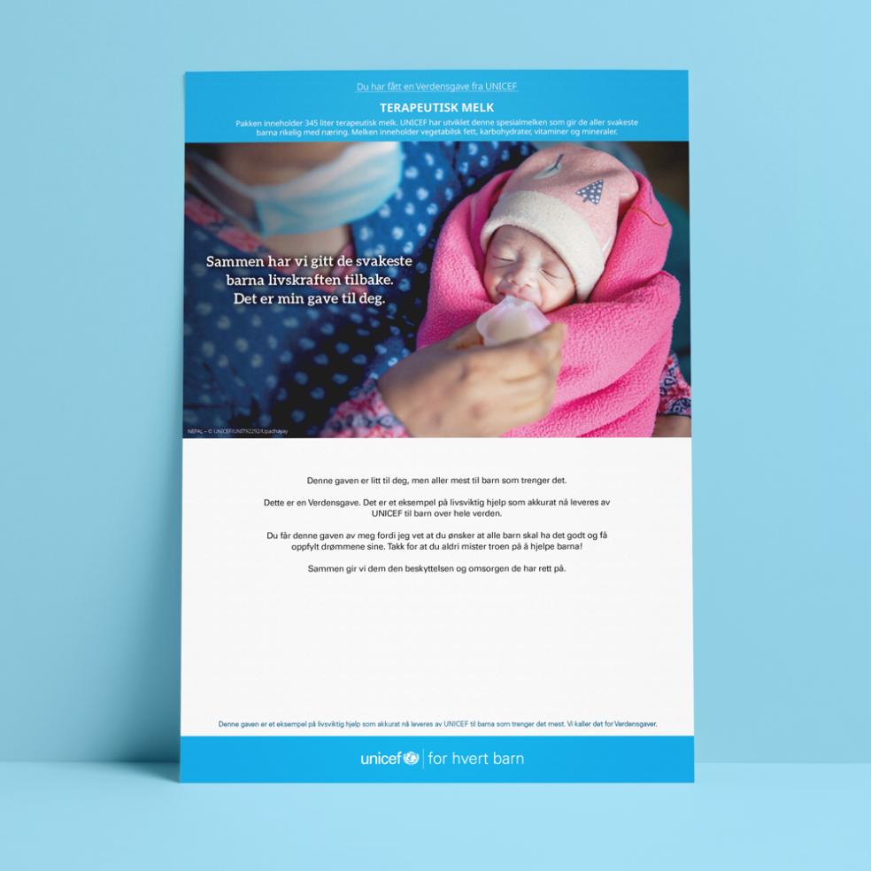 Digitalt gavebevis, terapeutisk melk