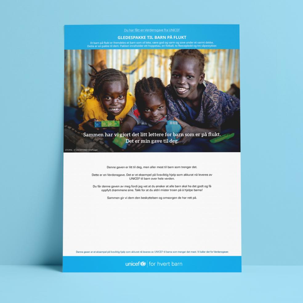 Digitalt gavebevis, gledespakke til barn på flukt