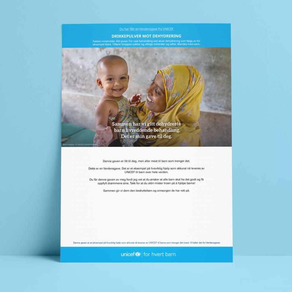 Digitalt gavebevis, drikkepulver mot dehydrering