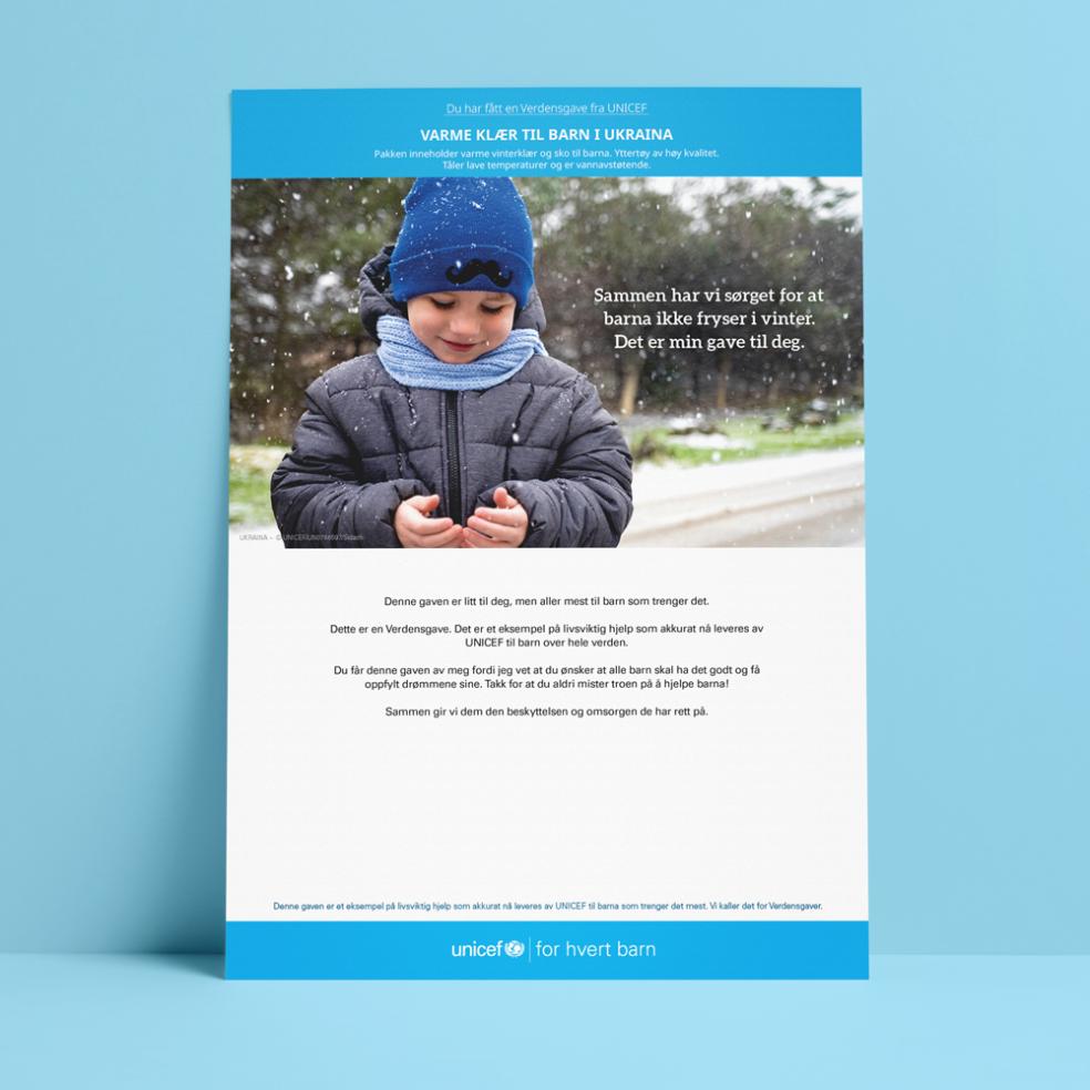 Digitalt gavebevis, varme klær til Ukraina