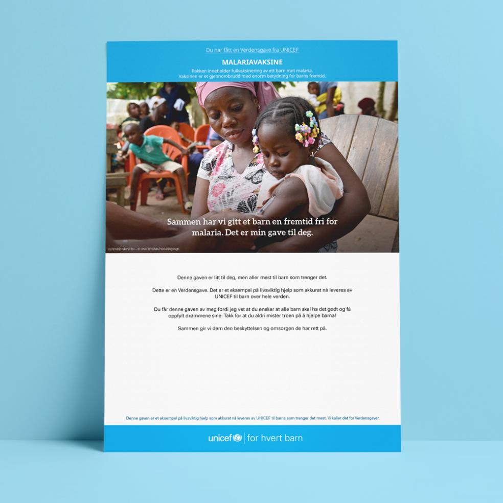 Digitalt gavebevis for malariavaksine