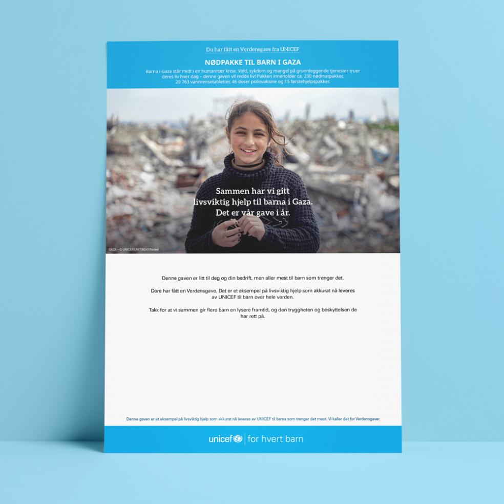 Nødpakke til barna i Gaza bedrift medium gavebevis 2025