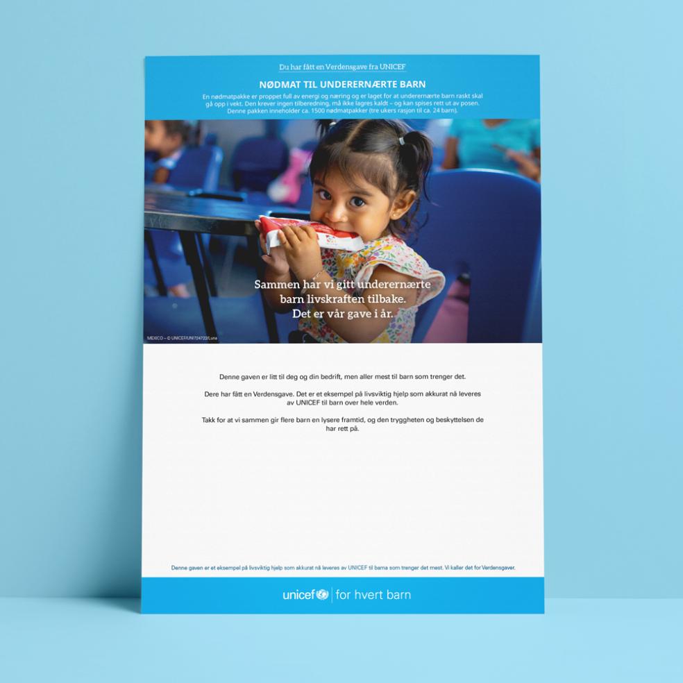 Nødmat til underernærte barn gavebevis bedrift medium 2025