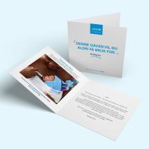 Eksempel på gavebevis for UNICEFs Verdensgave Terapeutisk melk