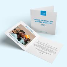 Eksempel på gavebevis for UNICEFs Verdensgave Vannrensetabletter