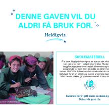 Eksempel på digitalt gavebevis på Verdensgaven Skole- og undervisningsmateriell for bedrift