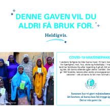 Eksempel på digitalt gavebevis på Verdensgaven Covid-19 vaksinepakke for bedrift